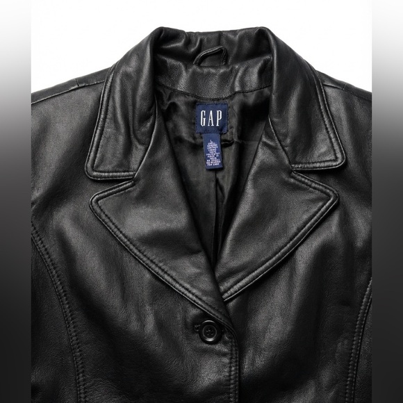 Vintage 90s GAP Black Leather Blazer Jacket Large Buttery Soft Minimalist - Picture 3 of 8